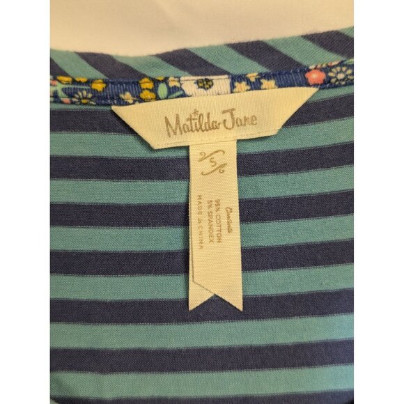 Matilda Jane Walkabout Blue Striped Dress With Floral Insets Size S - Picture 4 of 7